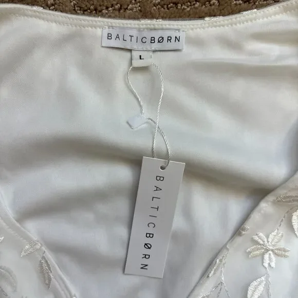 Baltic Born Marseille Embossed Maxi Dress Women's L White Long Slit Bride Fairy - Picture 5 of 10